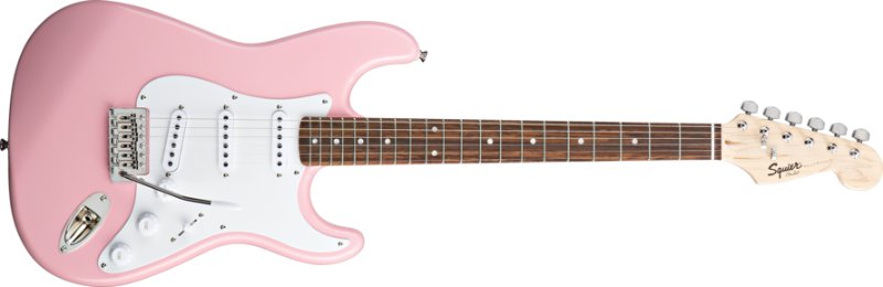 Fender Stratocaster (type) by Squier, pink guitar